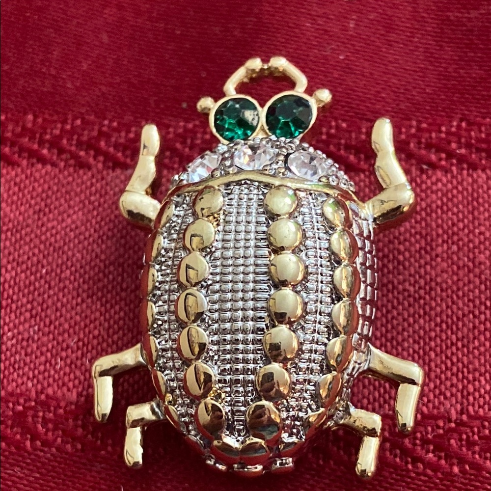 Vintage 80s Stamped AJ Gold & Silver Tone Scarab Broach